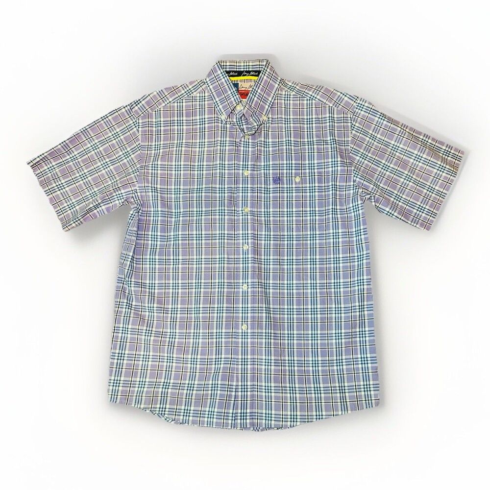 Wrangler‎ George Strait Western Purple Plaid Short Sleeve Button Up Men's MEDIUM